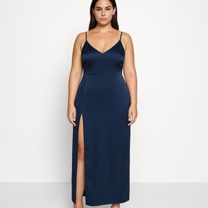 LEXI Satin Formal Slit Side Blue Akasa Maxi Dress Size 8